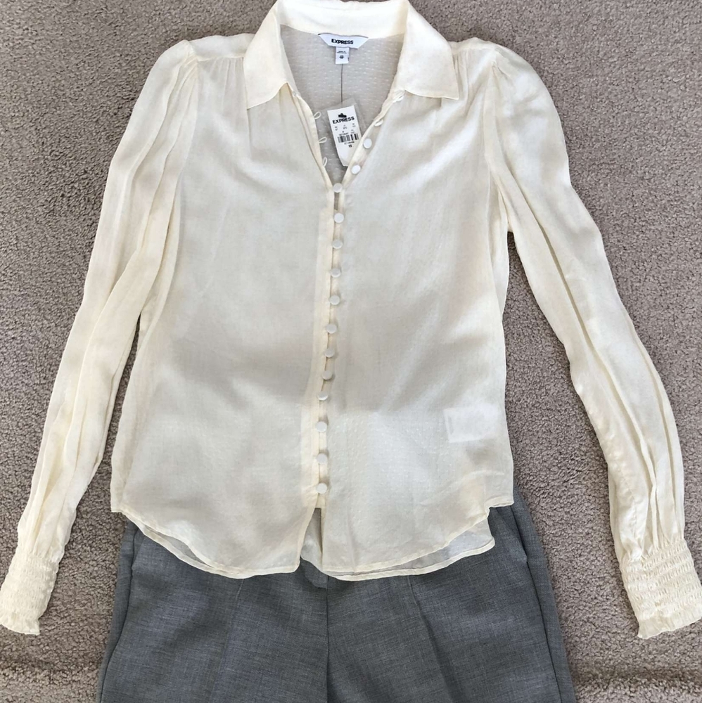 Cream colored sheer dress shirt from Express size extra small